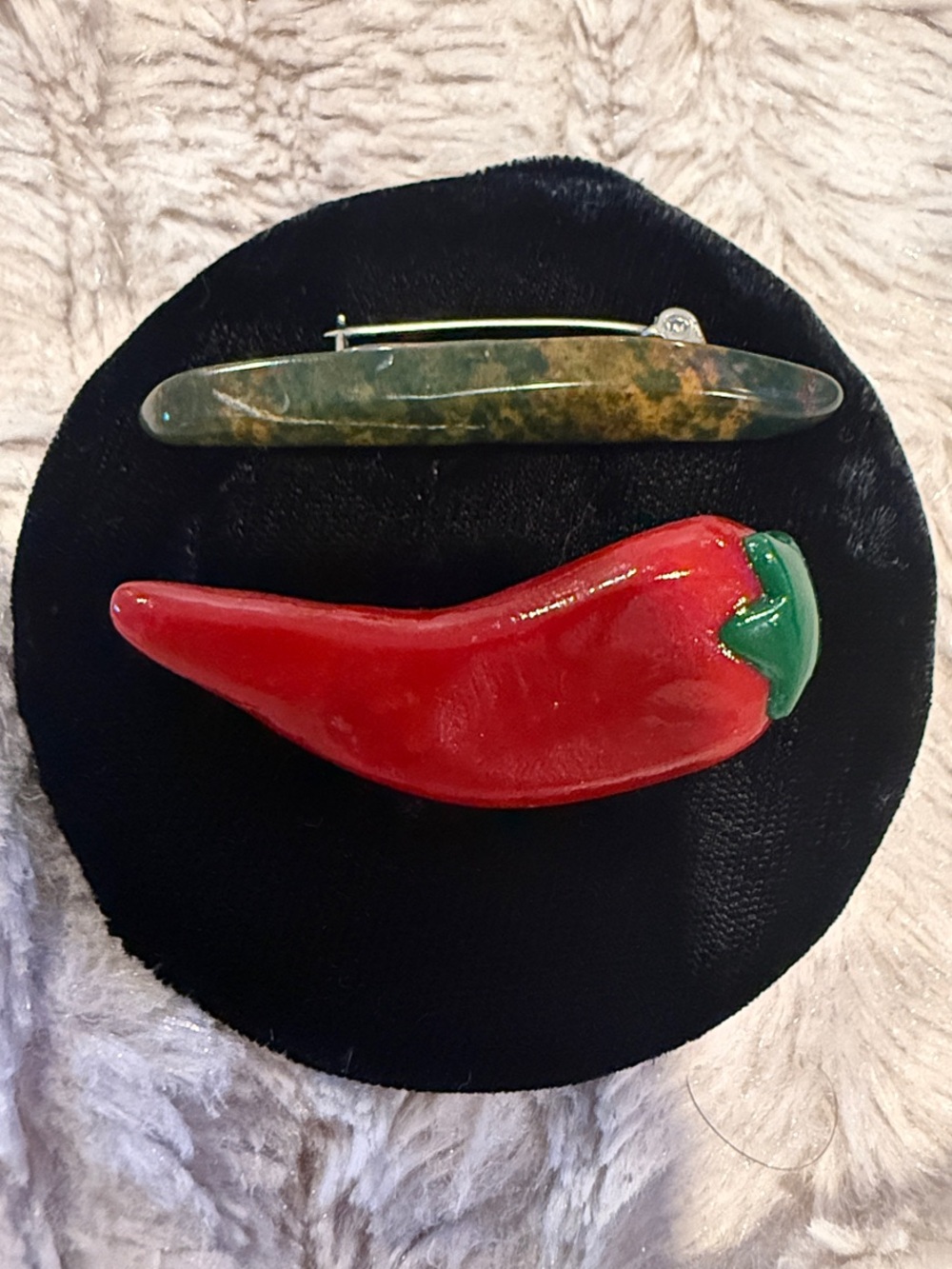 Buy 2 for 10$ Red Chili Pepper and Jasper Stone Brooch Pin